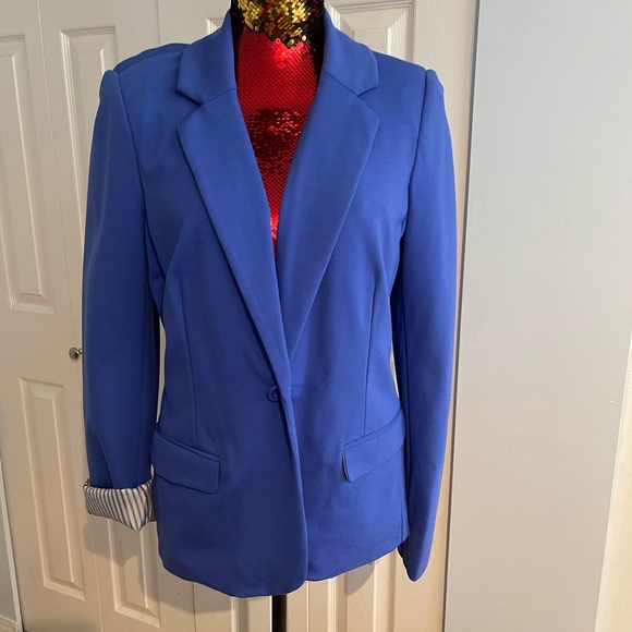 Blue jersey outside and striped satin lined blazer - Picture 1 of 4